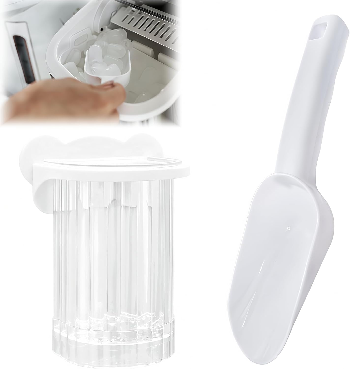 Cuchara de hielo de plástico con soporte y adhesivo autoadhesivo