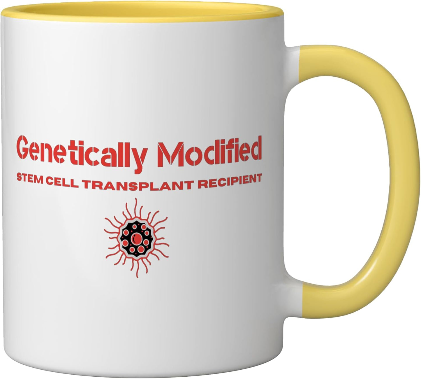 Taza cerámica amarillo/blanco para paciente trasplante de células madre