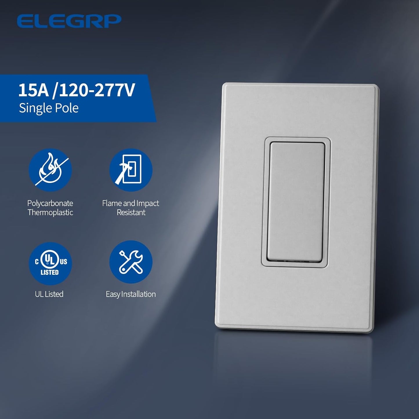 Interruptor luz gris mate 15 A 120/277 V reemplazo basculante