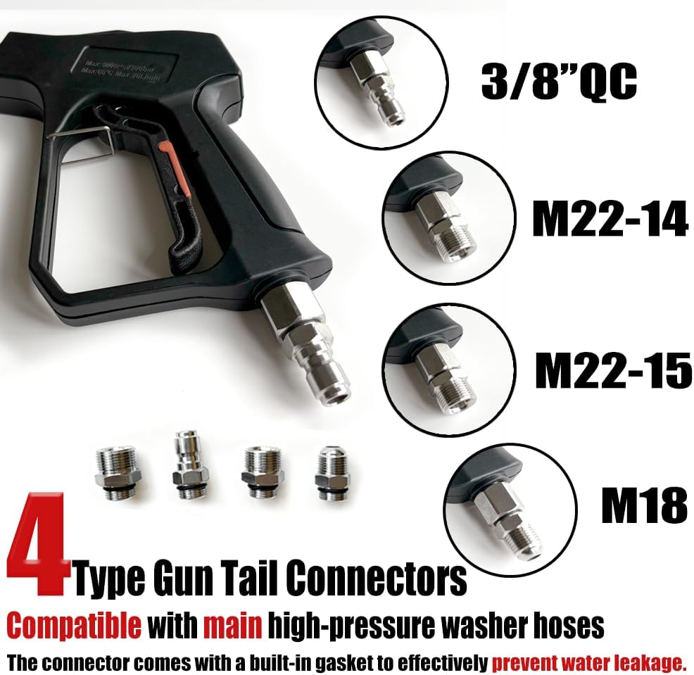 Pistola lavado auto 5000 PSI mango resistente adaptador 3/8 y M22