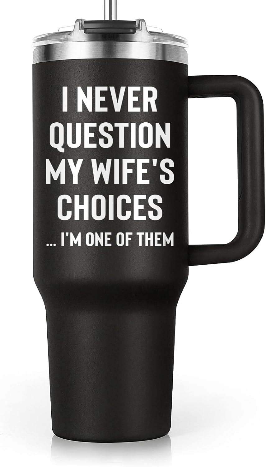 Vaso 40oz con asa y tapa popote regalo para marido