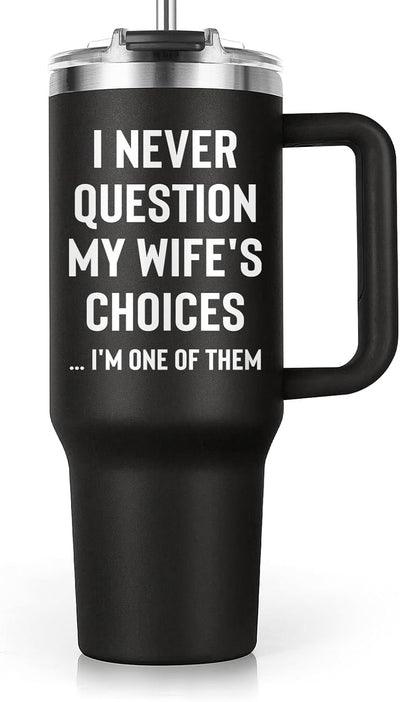 Vaso 40oz con asa y tapa popote regalo para marido