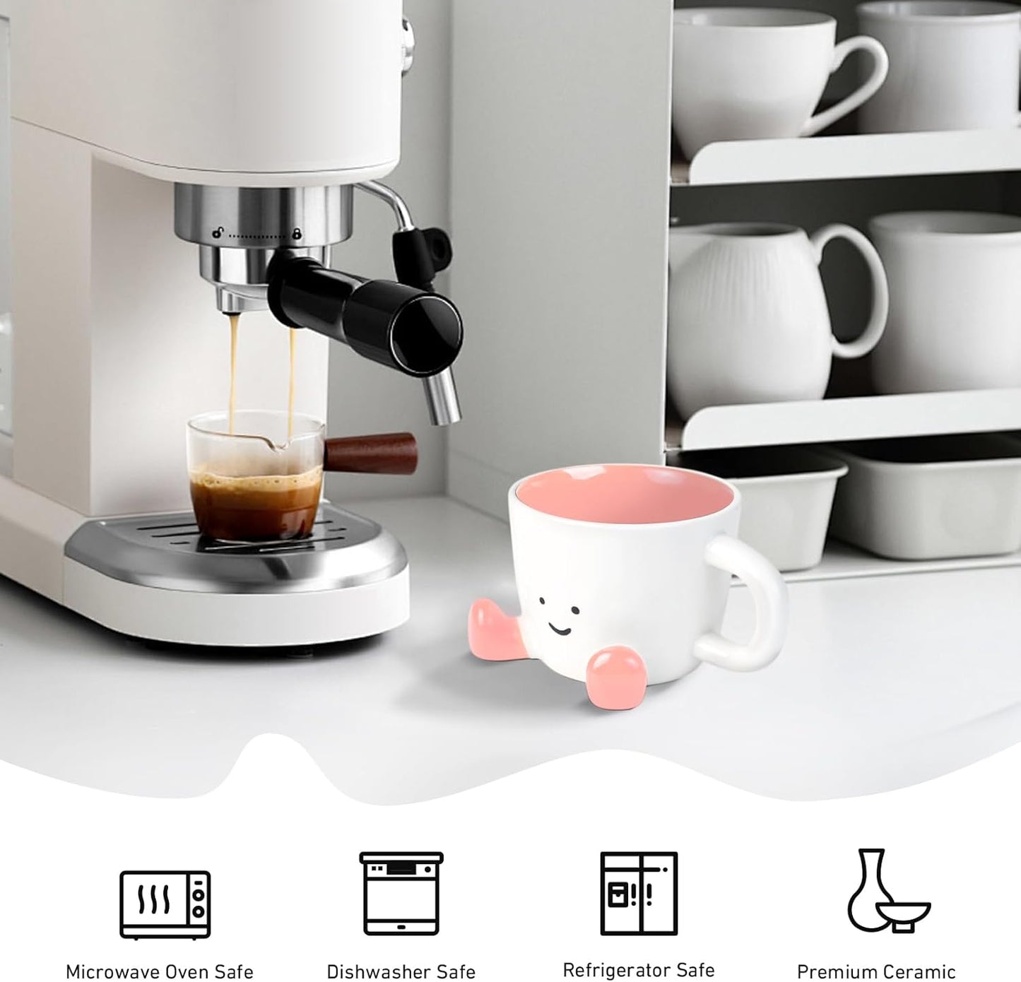 Taza de café artística de cerámica rosa para mujer y amigos