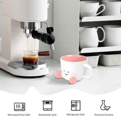 Taza de café artística de cerámica rosa para mujer y amigos