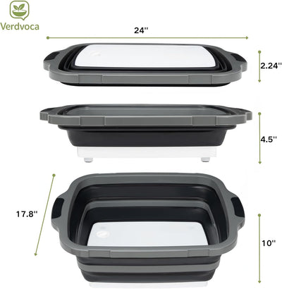 Tina plegable para barbacoa con tapa y tabla cortar 30L negro