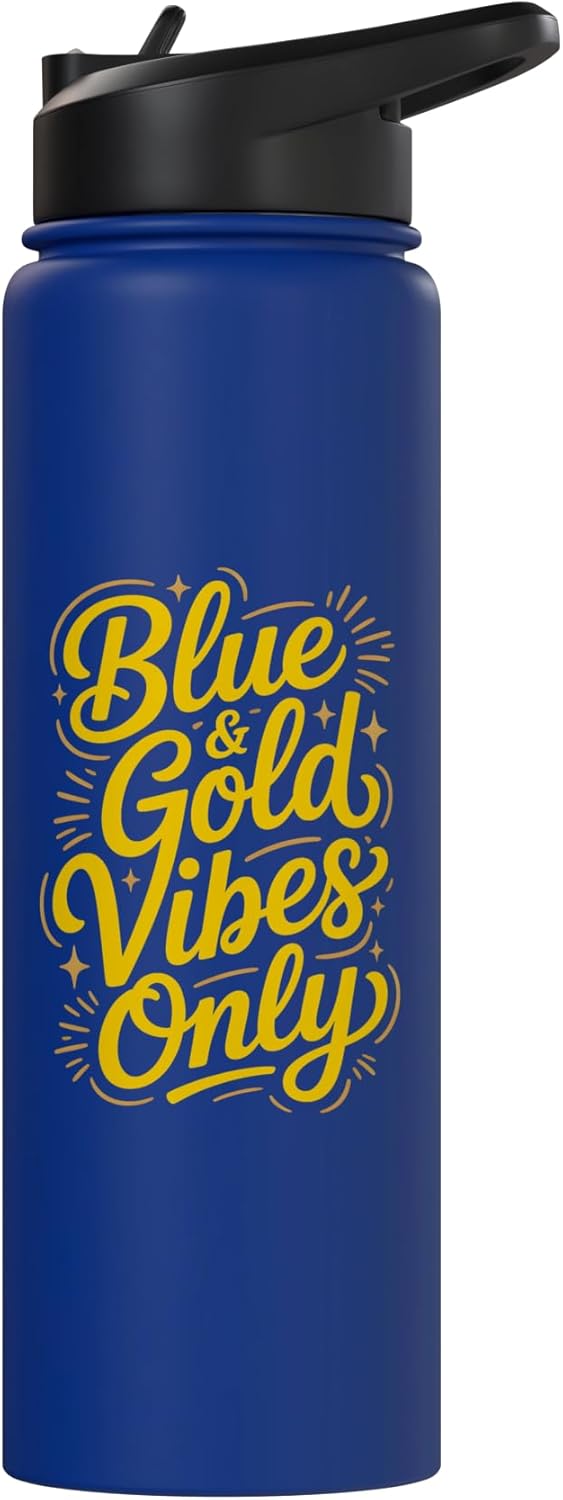 Botella de agua acero inoxidable aislada Blue Gold Vibes Only