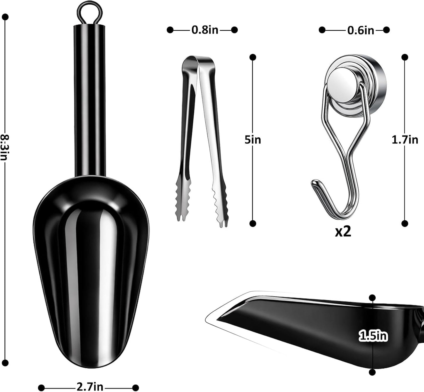 Cuchara de hielo de acero inoxidable con soporte magnético para congelador