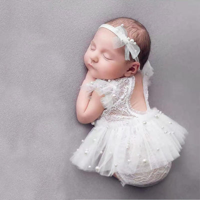 Traje princesa bebé niña encaje perla tocado sesion foto