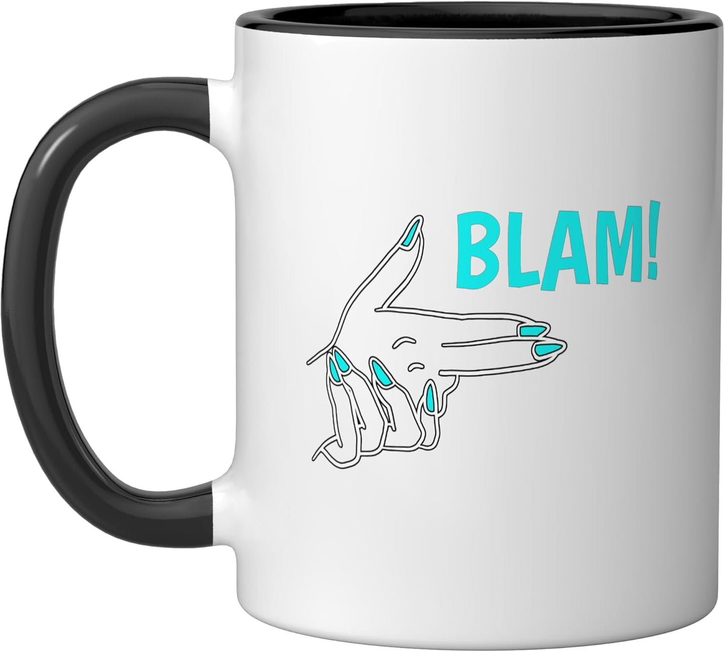Taza cerámica turquesa con diseño gráfico negro/blanco