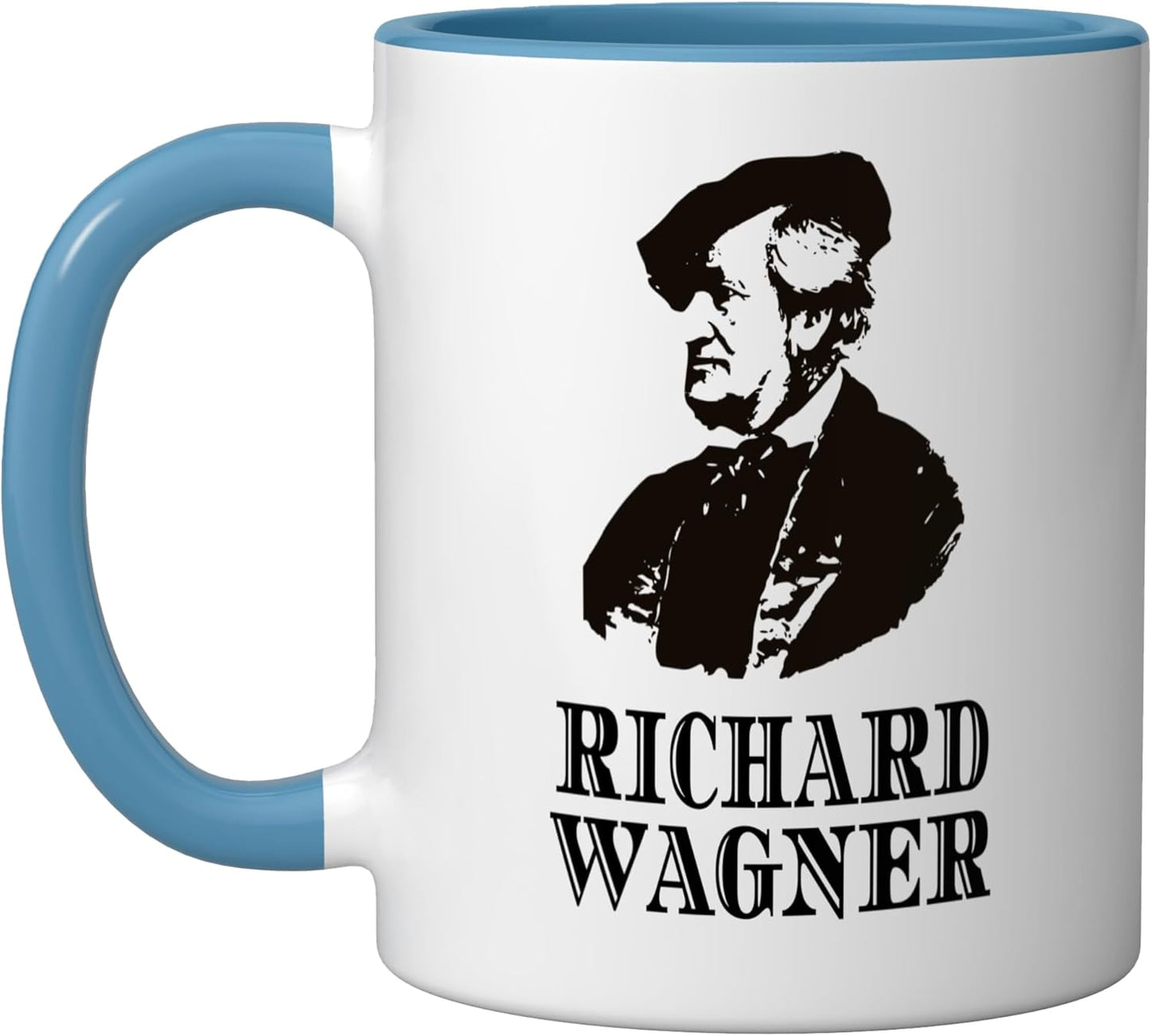 Taza cerámica ópera clásica de Wagner con piano y violín azul/blanco