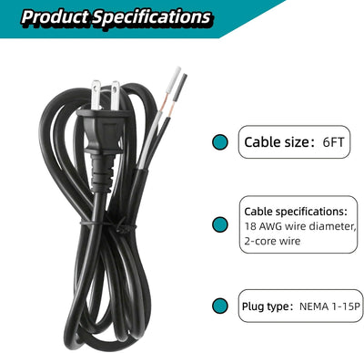 Cable suministro herramienta eléctrica 6pies 18AWG repuesto