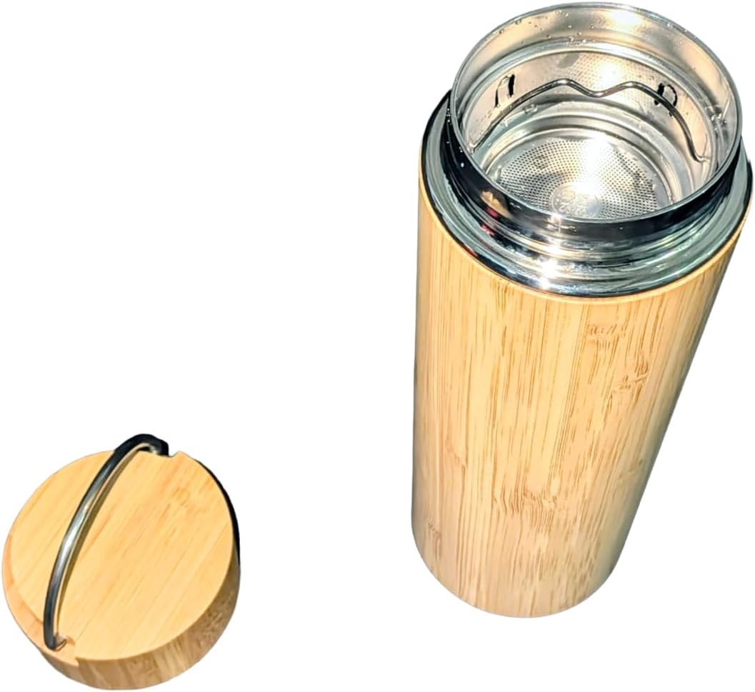 Botella infusora té bambú 17oz acero inox doble pared