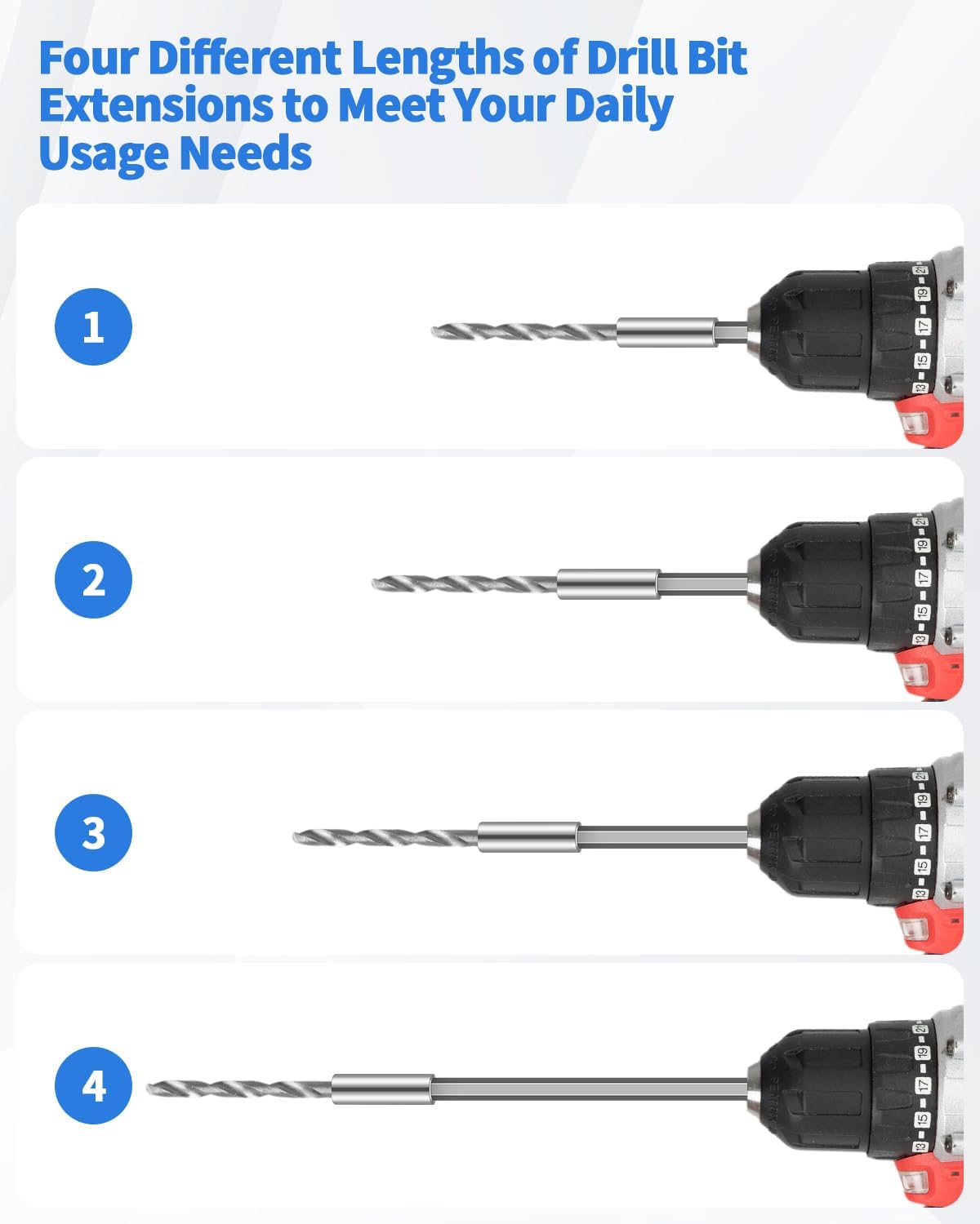 Extensión broca 1/4" acero S2 imán 2-6 pulg para auto y bricolaje