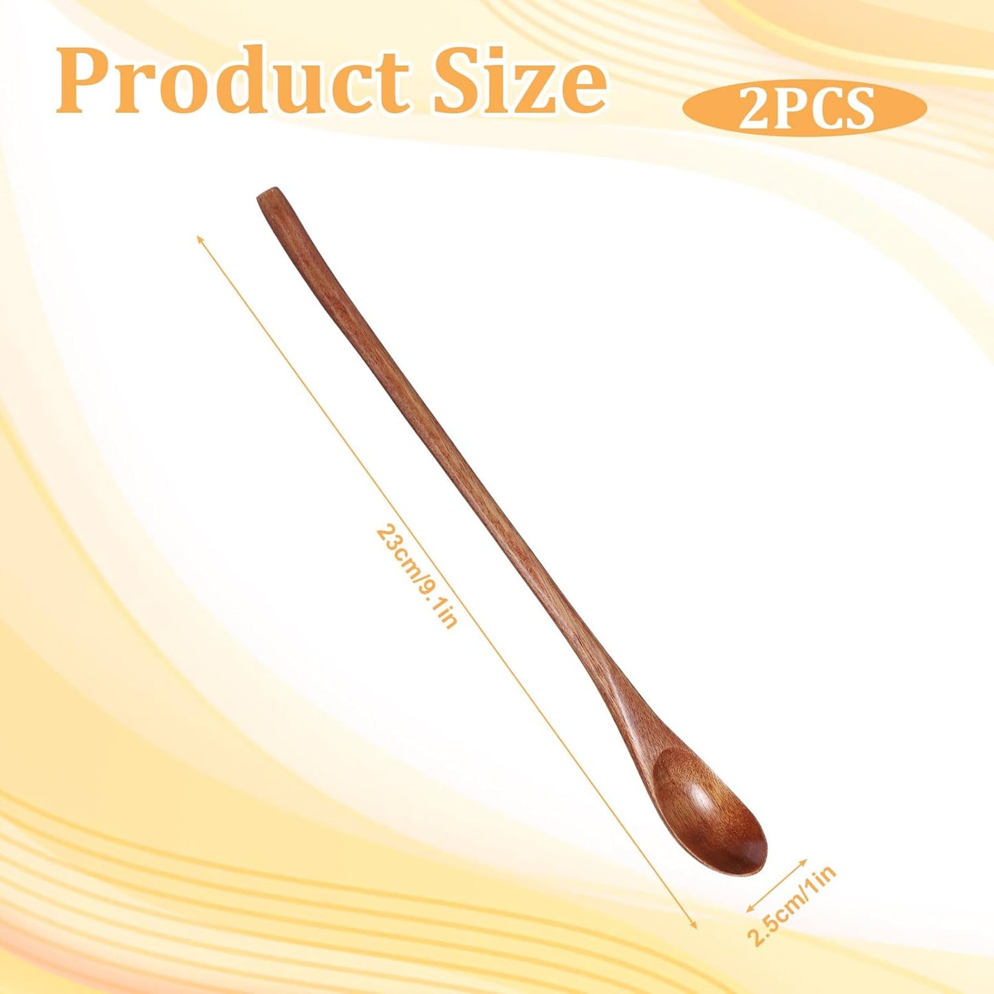 2 Cucharas Largas Madera para Café, Miel, Postre 9.1pulg