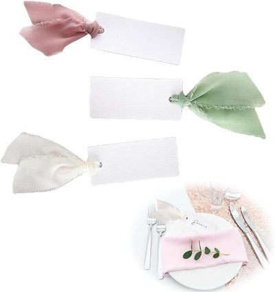 Tarjetas colgantes con nombre en blanco cinta gasa para bodas banquetes