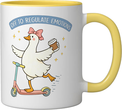 Taza Cerámica Café Patito Regula Emociones Amarillo Blanco