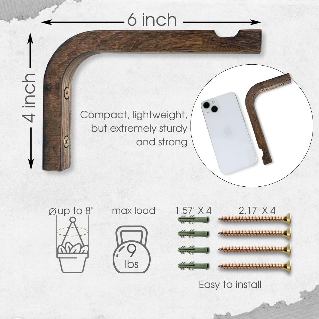 Set 2 Gancho Madera para Plantas 6pulg Interior Exterior