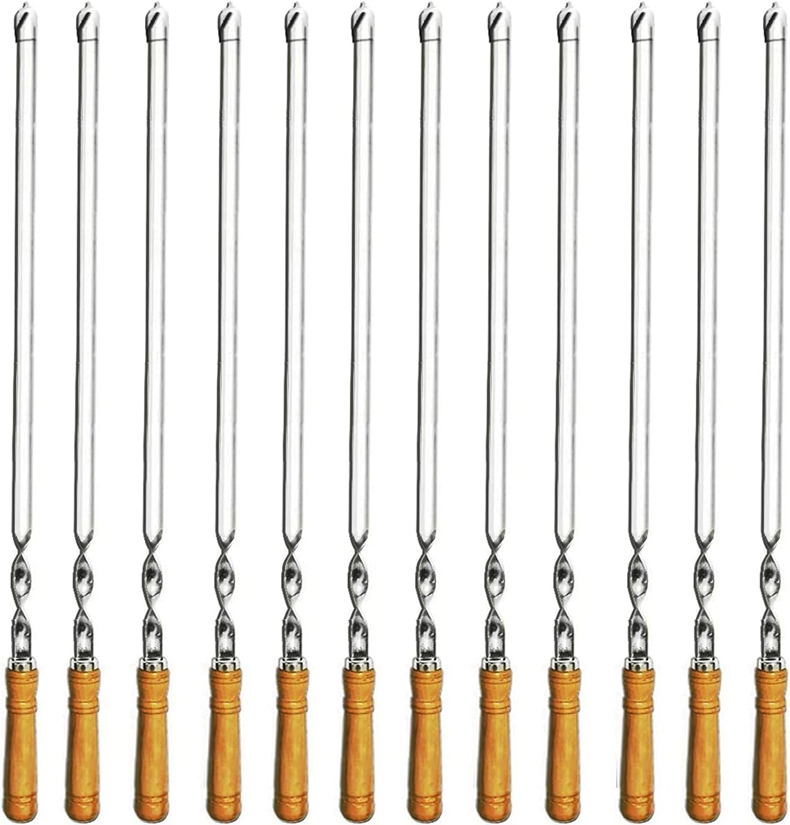 12 Pzas Brochetas Kabob Acero Inox 22pulg Mango Madera Antiderrap