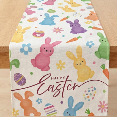 Camino de mesa de Pascua con diseño floral de huevos de conejo