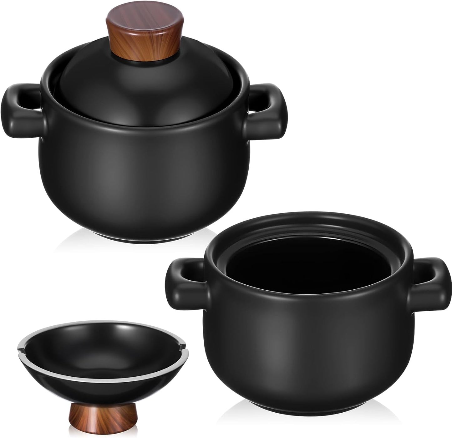 2 Ollas Arcilla Coreana 84oz con Tapa para Bibimbap y Sopa