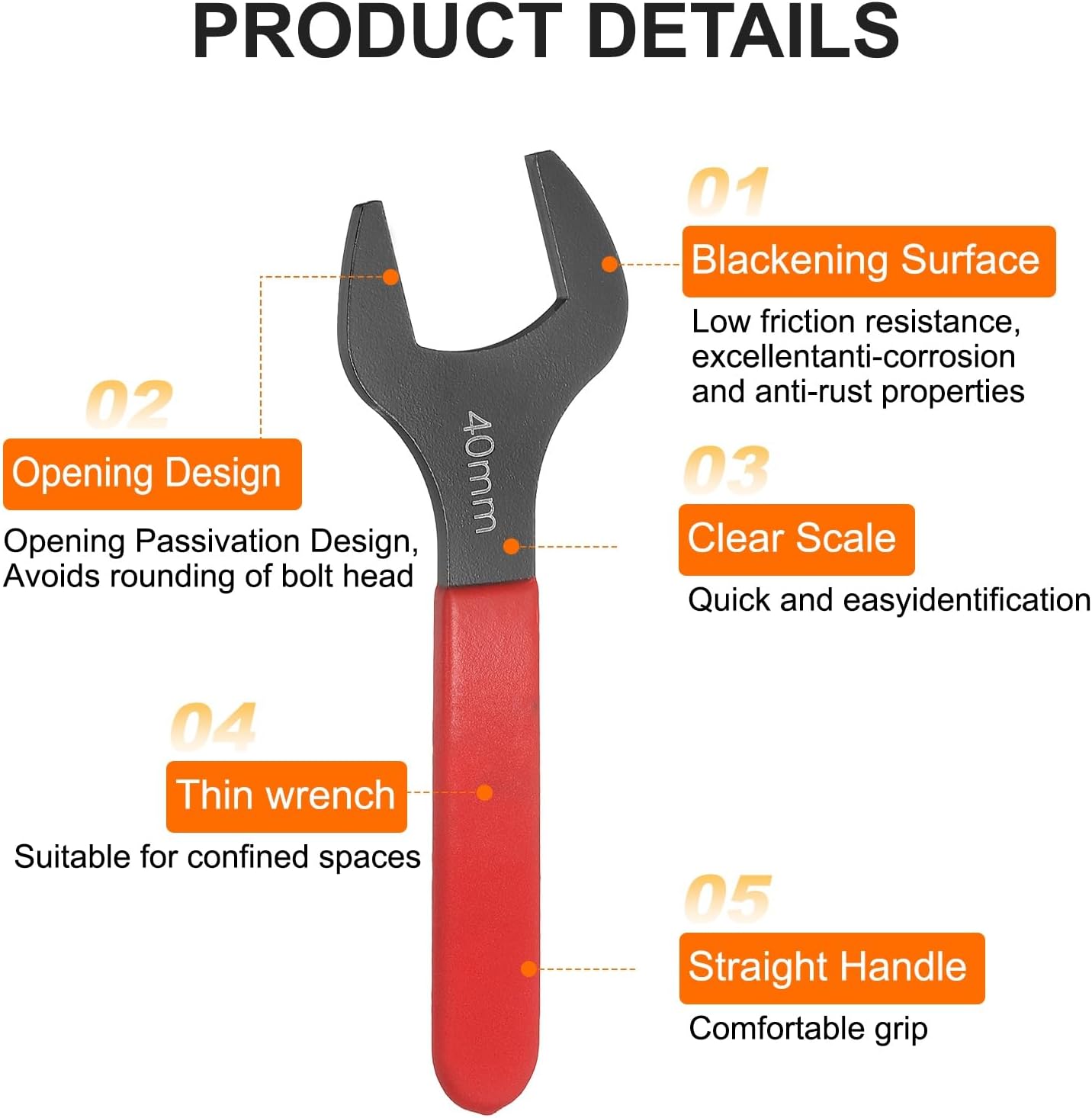 Llave U 1.575pulg mango rojo acabado negro reparación