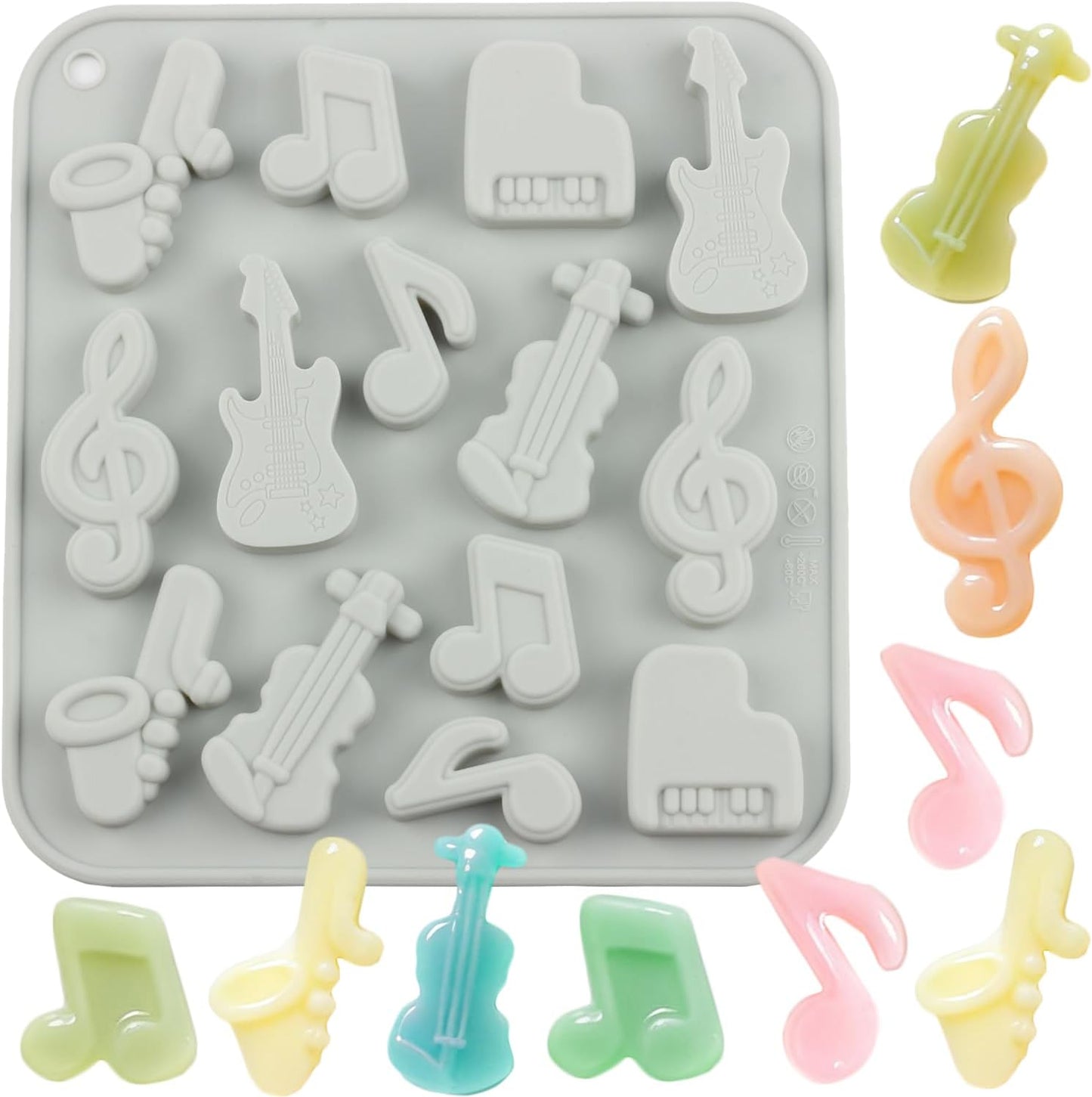 Moldes silicona 3D para caramelo nota guitarra