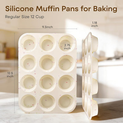Moldes de silicona antiadherentes para magdalenas, 2 unidades, regular para 12 tazas, grado alimenticio, color blanco