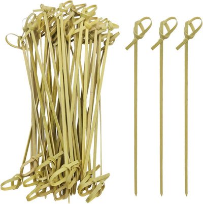 Palillos de cóctel de bambú con bola dorada, 100 unidades