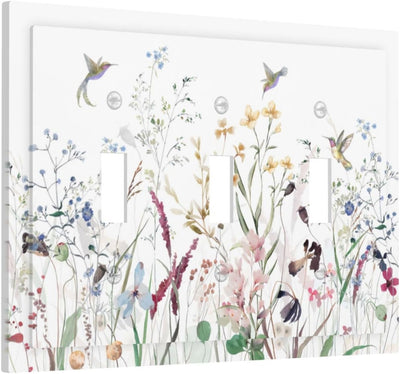 Planta flores silvestres con pájaro y luz triple para pared