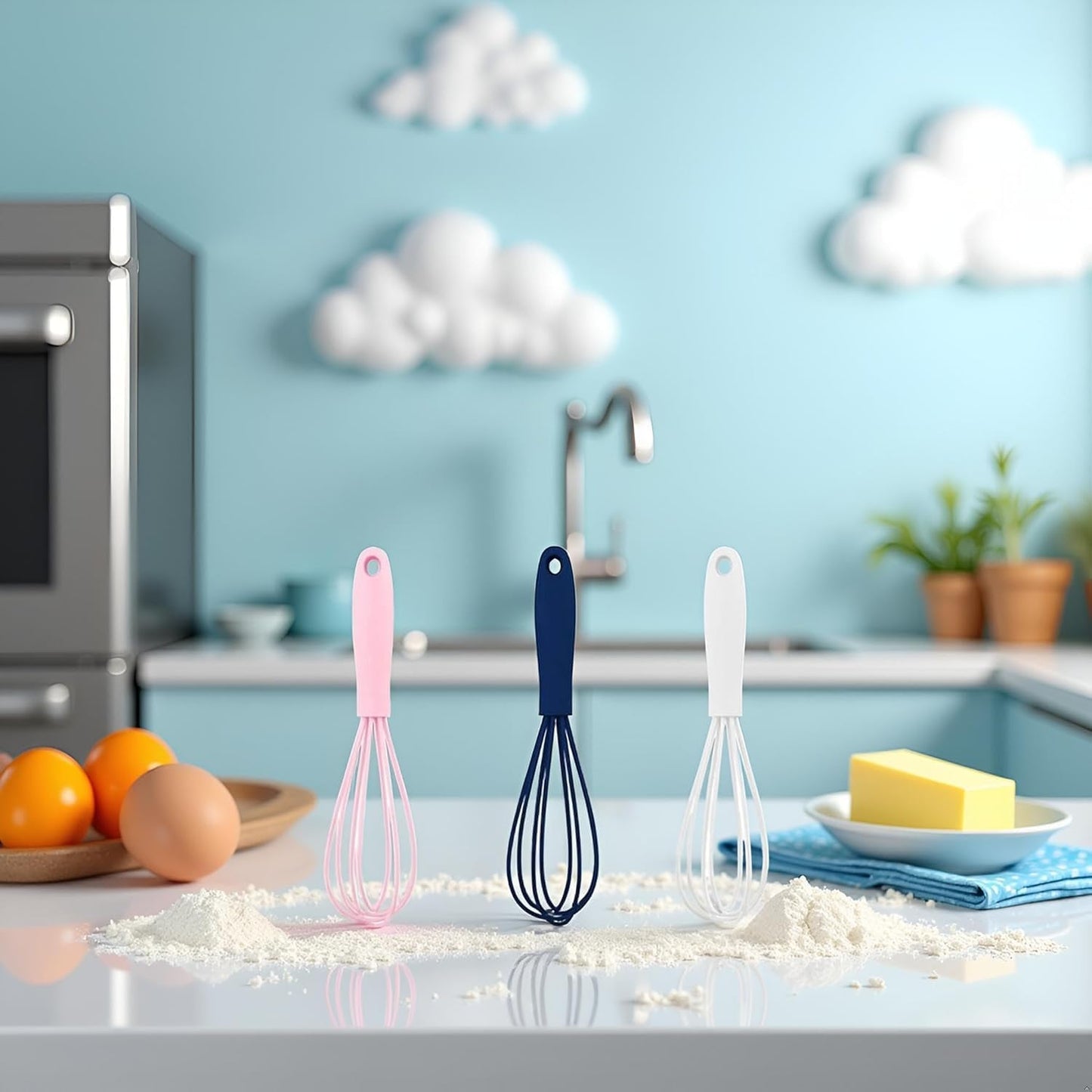 Mini batidor de silicona blanco antiadherente de 6.7 pulgadas para cocina