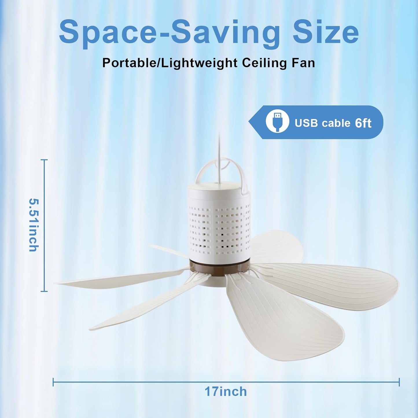 Ventilador techo portátil USB 5V silencioso para dormitorio camping