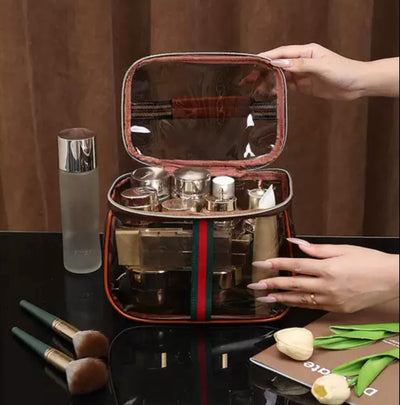 Bolsa organizadora maquillaje transparente con asa y cremallera