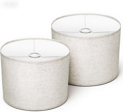 Set 2 Pantallas Lámpara Tambor 13x13x10pulg Tela Beige