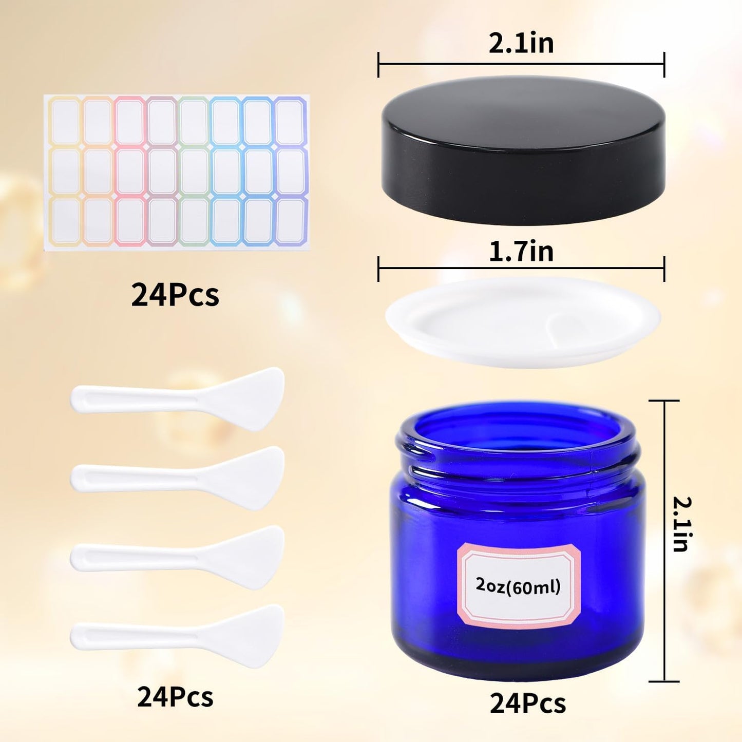24 Frascos Vidrio 2oz con Tapas y Forro Interior para Crema