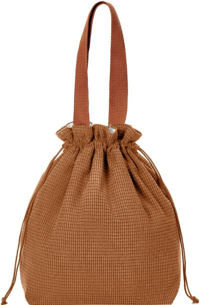 Bolsa de almuerzo retro con cordón texturizada suave para mujeres estudiantes