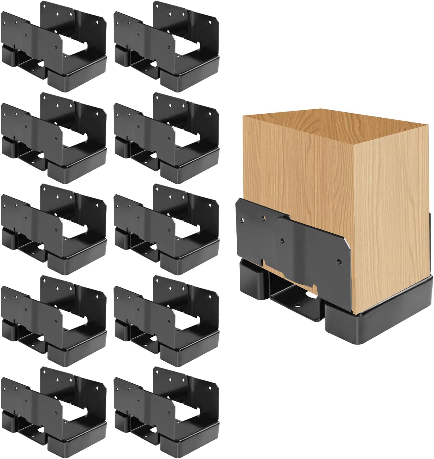 10 Soportes Base Poste 4x6 Madera Valla Anclaje Negro