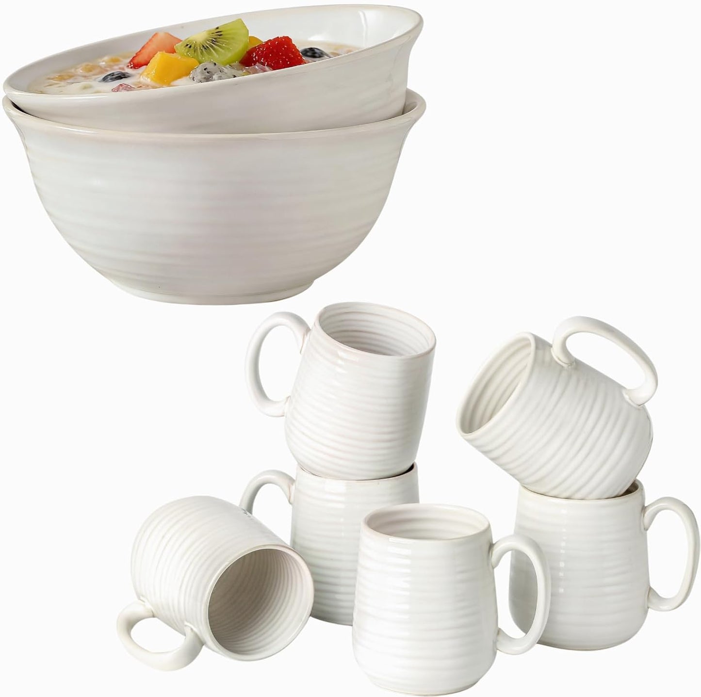 Set 8 Tazas Cerámica Blanca Cafetera Plato Servir 60oz