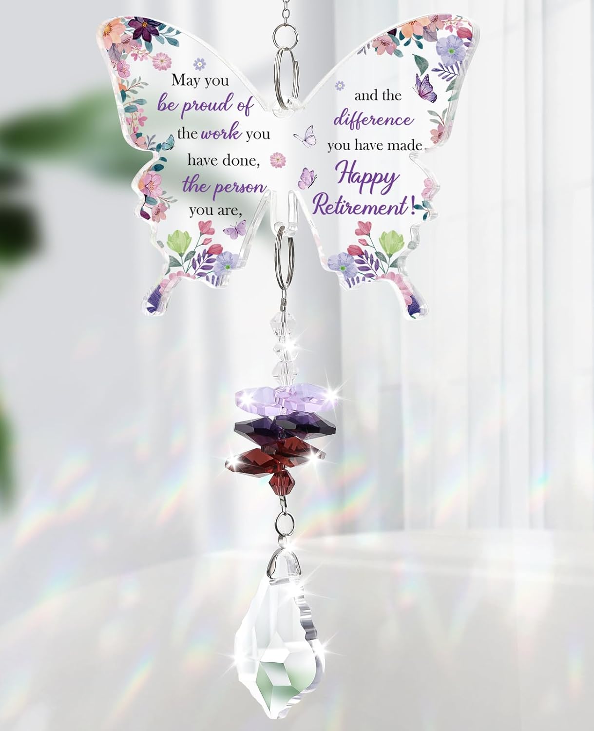 Adornos colgantes cristal morado regalo jubilación mujer