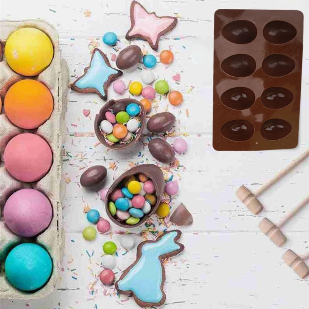 Moldes de silicona con forma de huevo de Pascua 8 cavidades para decorar pasteles de chocolate