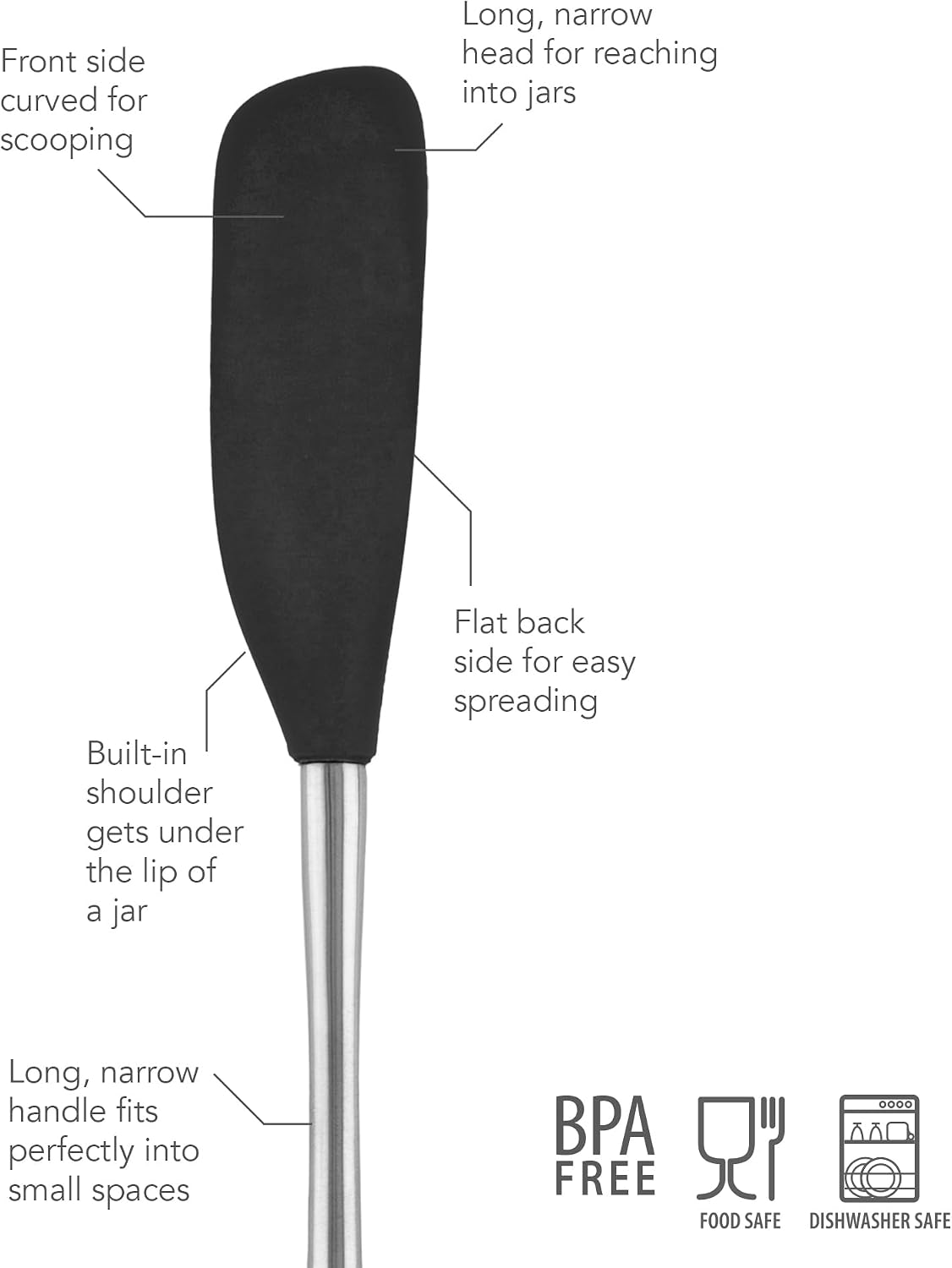 Espátula silicona mango acero inox negro resistente calor