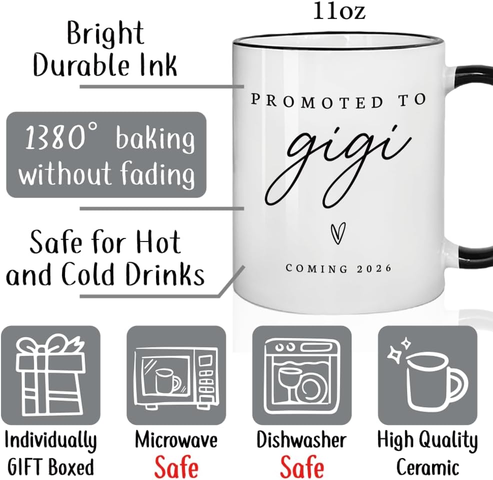 Regalo de anuncio de embarazo para abuela y bebé con taza de café