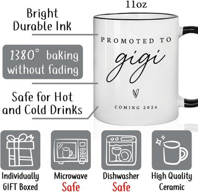 Regalo de anuncio de embarazo para abuela y bebé con taza de café