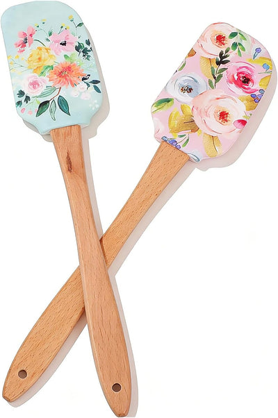 Juego de 2 espátulas de silicona floral antiadherentes para cocina