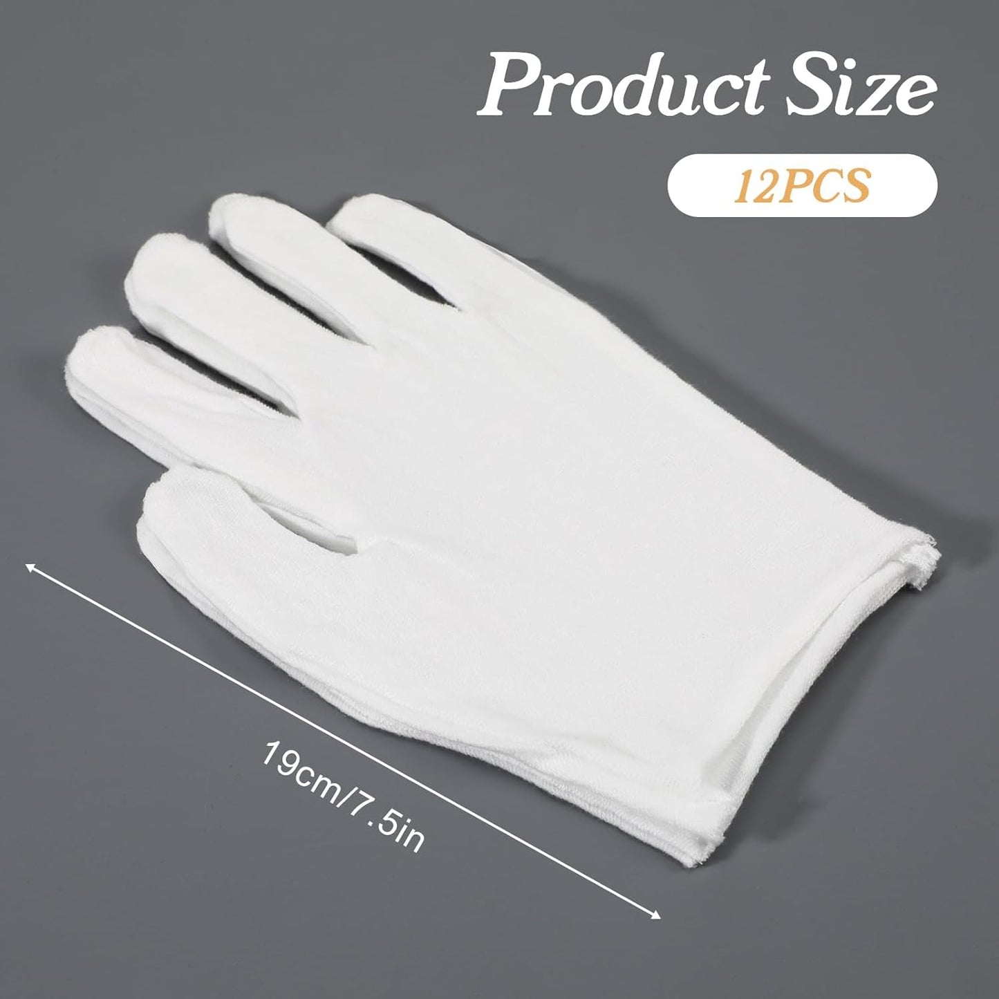 12 Pzas Guantes Algodón Blanco para Hidratación y Trabajo