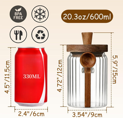 Tarro vidrio con tapa y cuchara madera 20.3oz para almacenar café