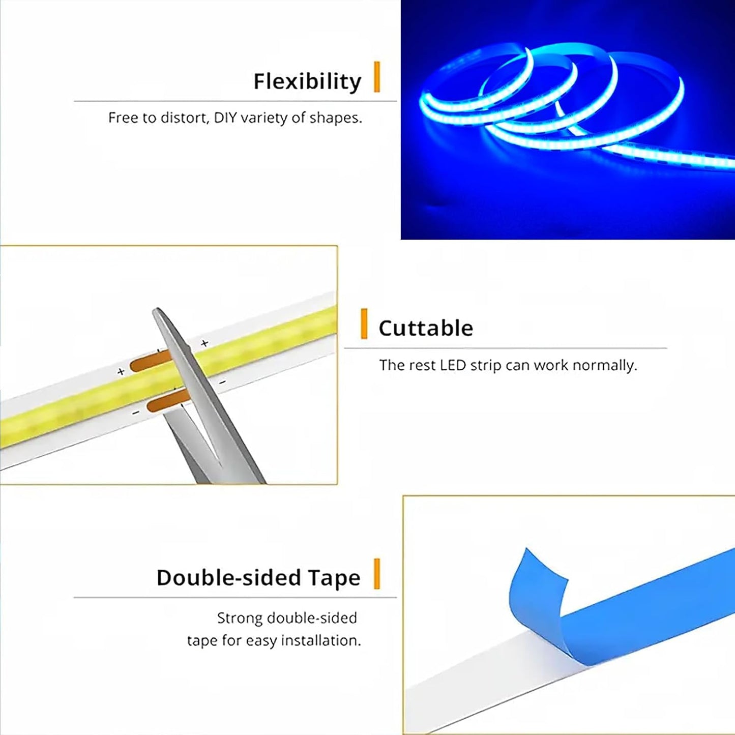 Tira luces LED azul hielo 5V USB flexible