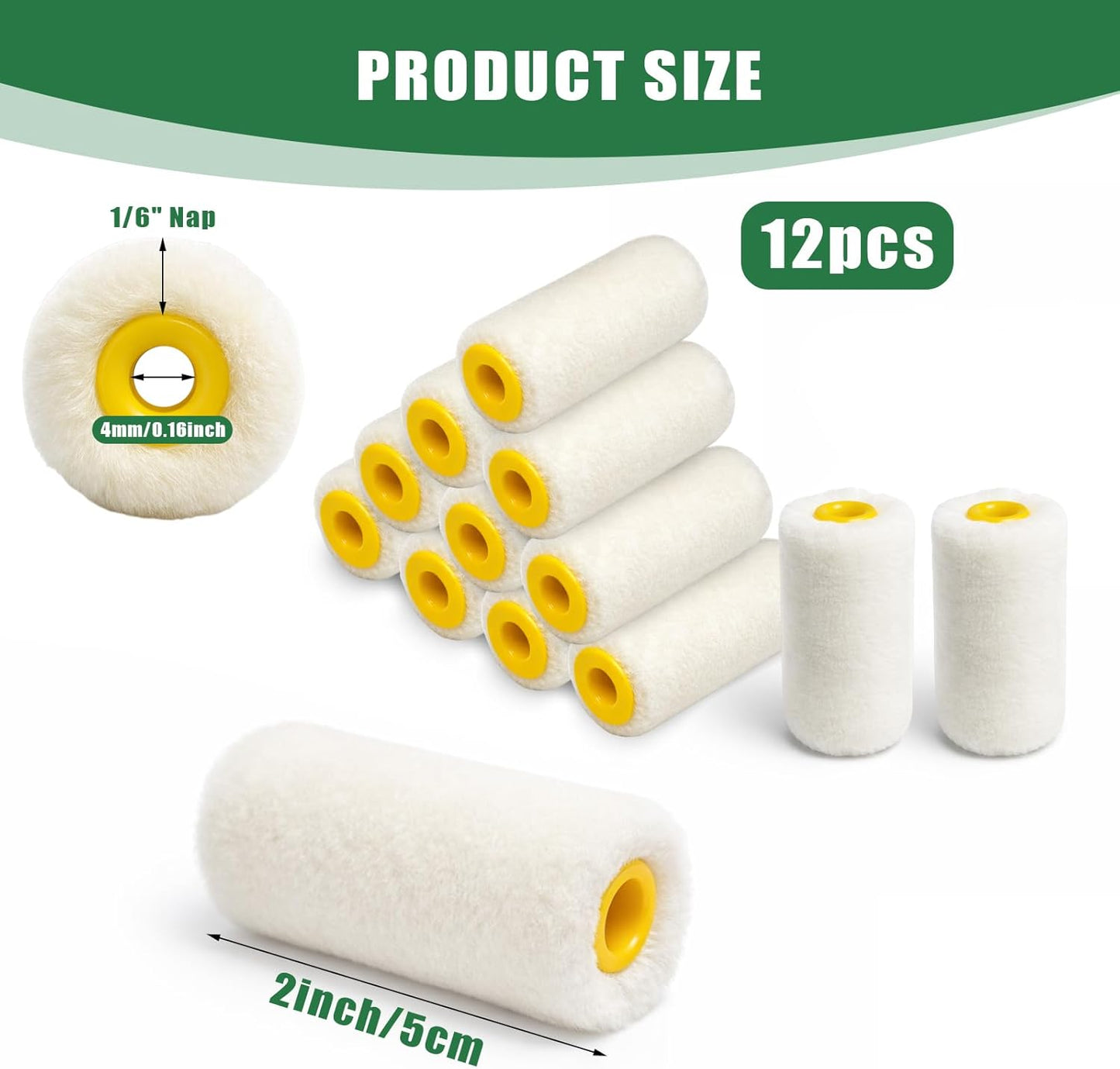 12 Cubiertas Rodillo Mohair 2pulg Sin Pelusa Cobertura Completa