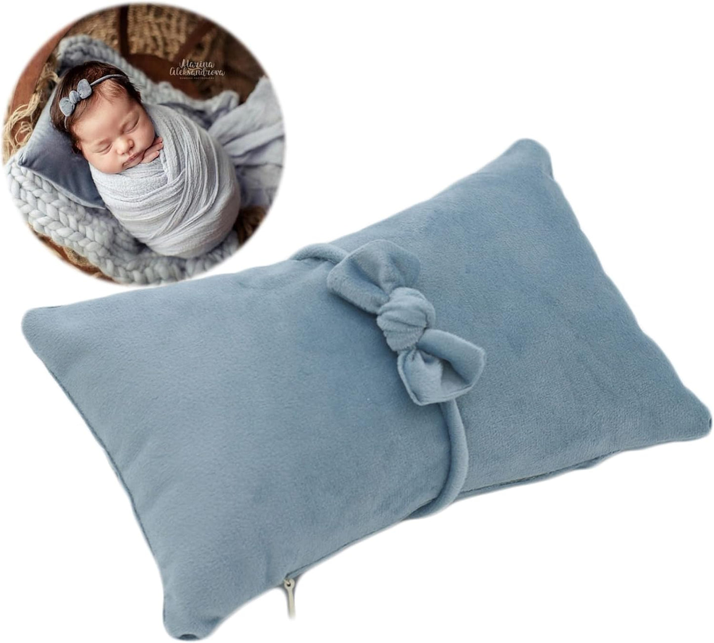 Almohada posar bebé terciopelo diadema azul claro