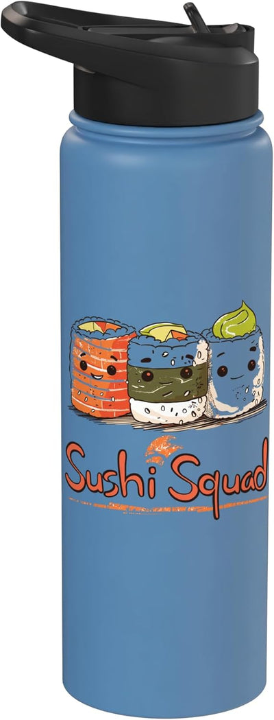 Botella de agua acero inoxidable aislada comida japonesa