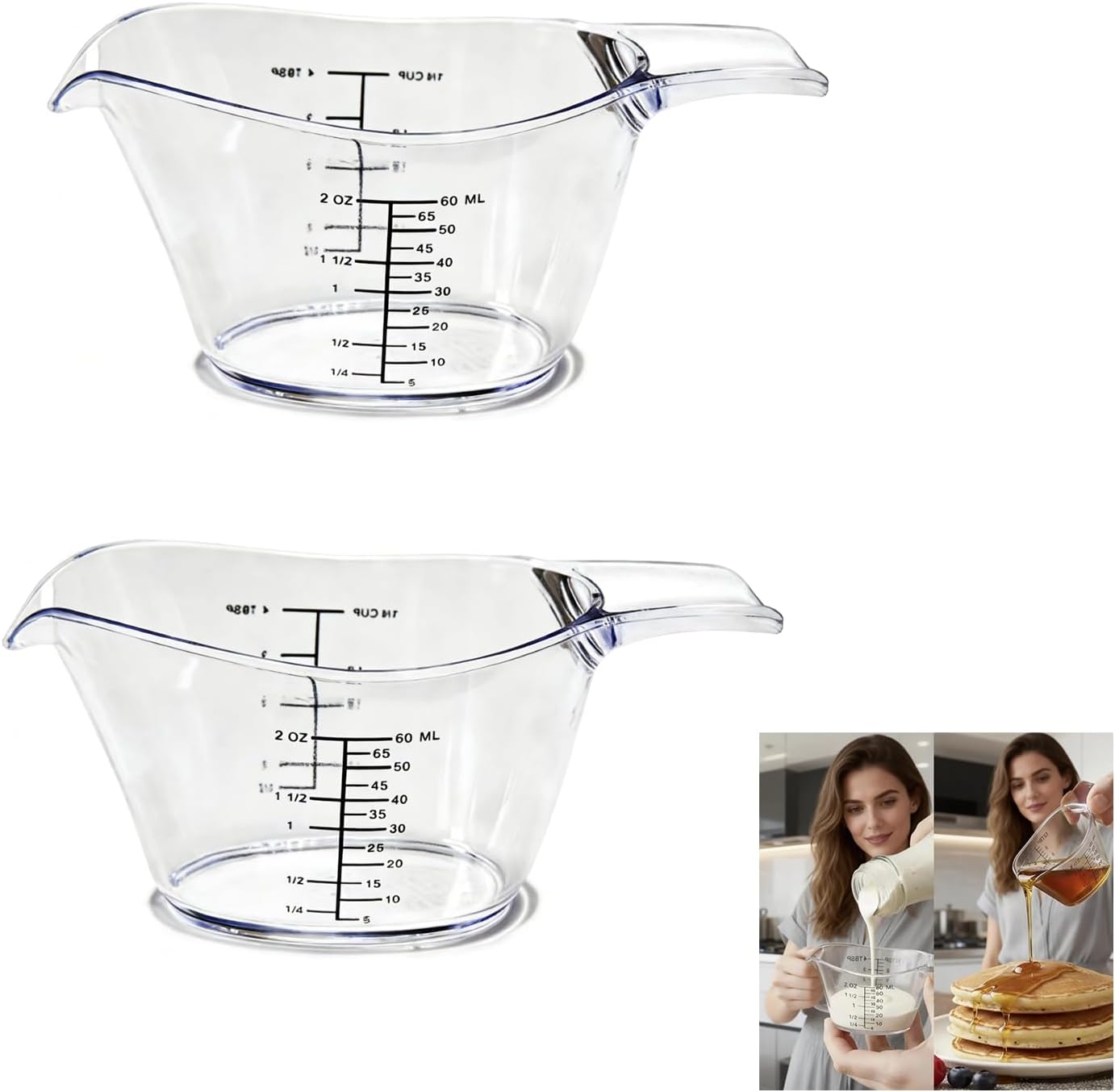 2 Pzas Tazas Medidoras 2oz con Cuchara Vasos Transparentes